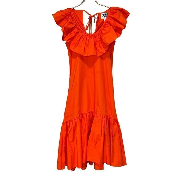 NEW WHIT TWO Anthropologie Flouncy Ruffle Midi Dress Orange XS Petite - Picture 5 of 15